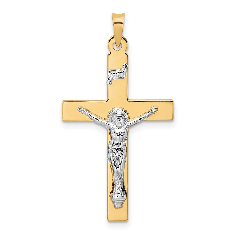 Million Charms 14k Gold TwoTone Polished Solid Inri Crucifix Pendant